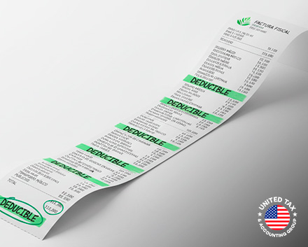 Una lista gr�fica con un recibo gigante donde se resaltan en marcador verde varios �tems con el texto Deducible.
